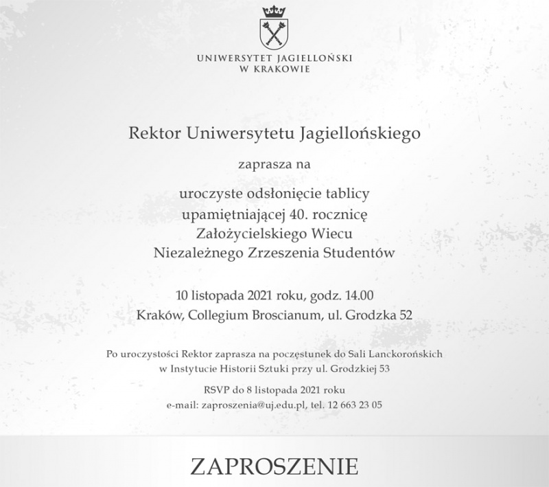 Uroczyste odsłonięcie tablicy upamiętniającej 40. rocznicę Założycielskiego Wiecu Niezależnego Zrzeszenia Studentów